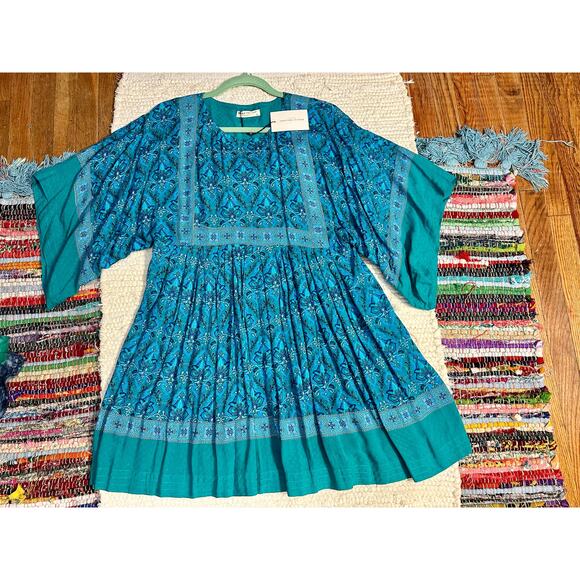 NWT SPELL DESIGNS & THE GYPSY COLLECTIVE TURQUOISE JEWEL TUNIC DRESS EMERALD XS - Picture 3 of 13
